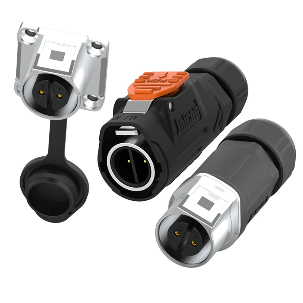 MJ16 2-Pin Waterproof Connector 10A Quick Lock for Industrial Automation